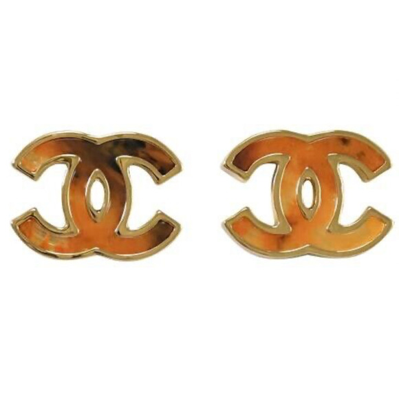 Chanel 23A Gold Orange Red Interlocking CC Logo Classic Statement Stud Earrings - Picture 1 of 12